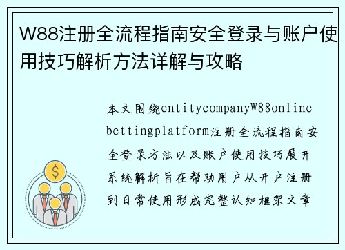 W88注册全流程指南安全登录与账户使用技巧解析方法详解与攻略